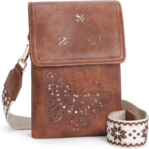 Leather Small Crossbody Bags for Women Trendy Cell Phone Bag Wallet Purses Butterfly Design