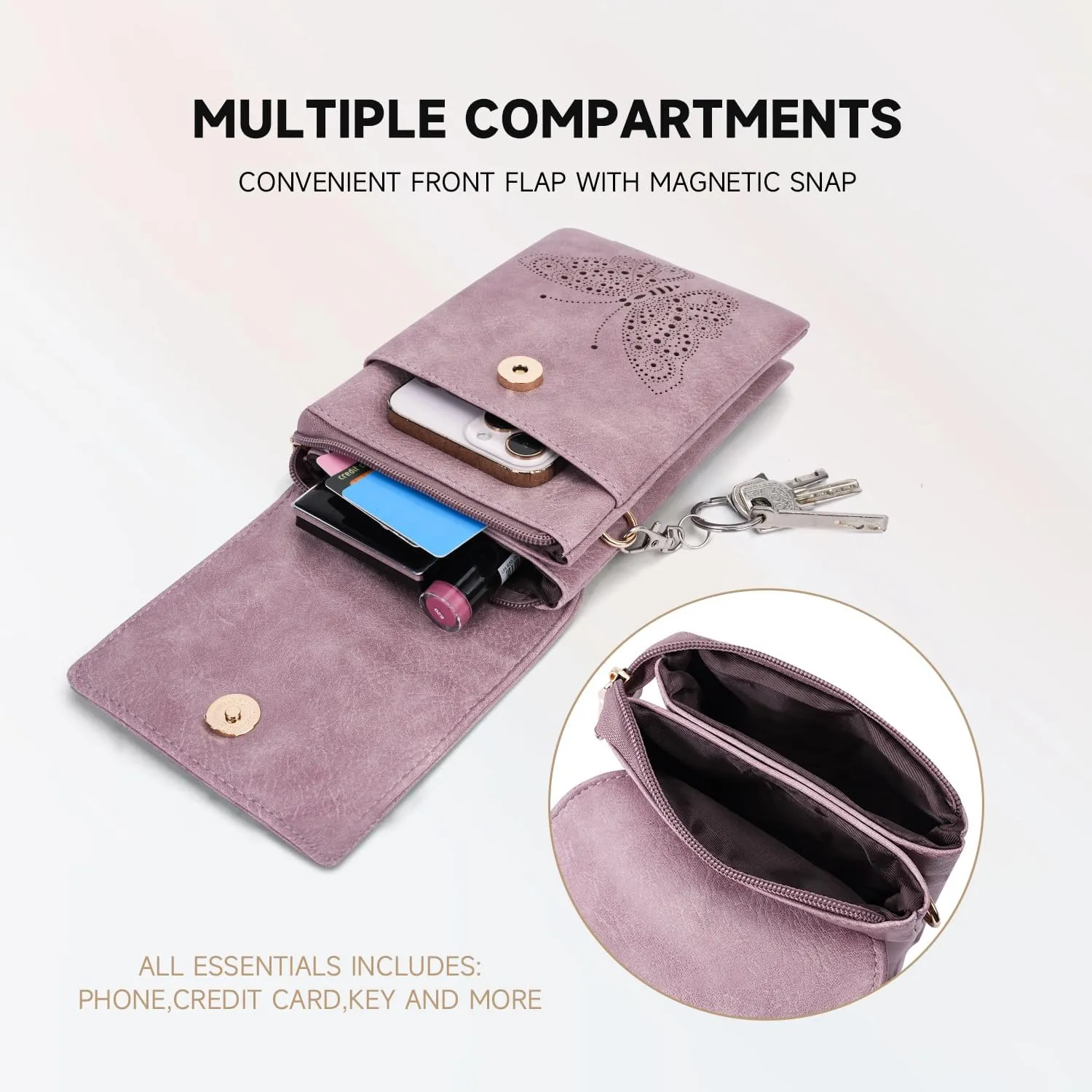 Leather Small Crossbody Bags for Women Trendy Cell Phone Bag Wallet Purses Butterfly Design