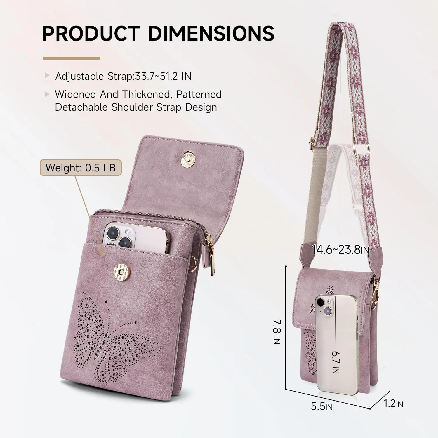 Leather Small Crossbody Bags for Women Trendy Cell Phone Bag Wallet Purses Butterfly Design
