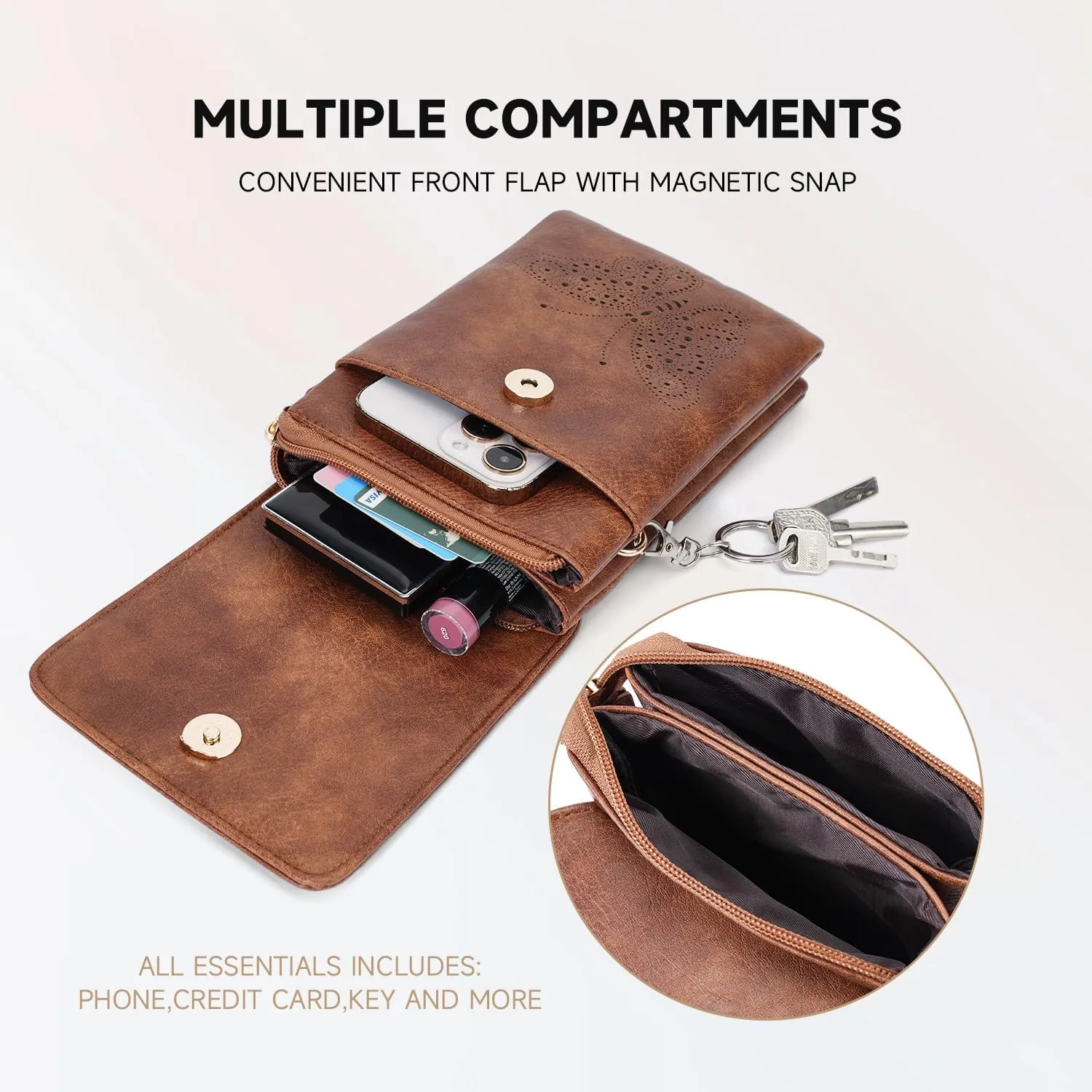 Leather Small Crossbody Bags for Women Trendy Cell Phone Bag Wallet Purses Butterfly Design
