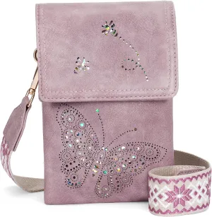 Leather Small Crossbody Bags for Women Trendy Cell Phone Bag Wallet Purses Butterfly Design