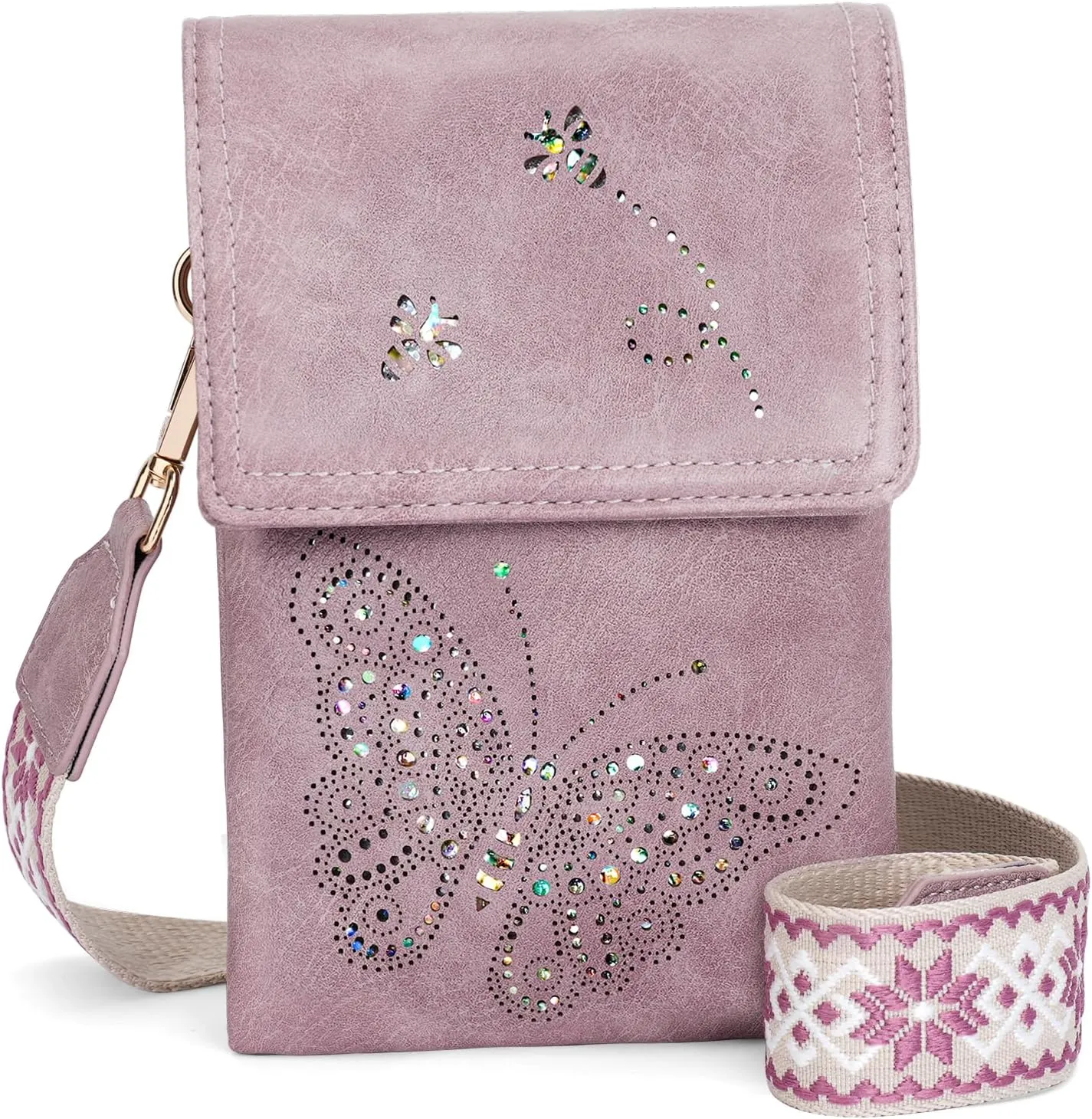 Leather Small Crossbody Bags for Women Trendy Cell Phone Bag Wallet Purses Butterfly Design