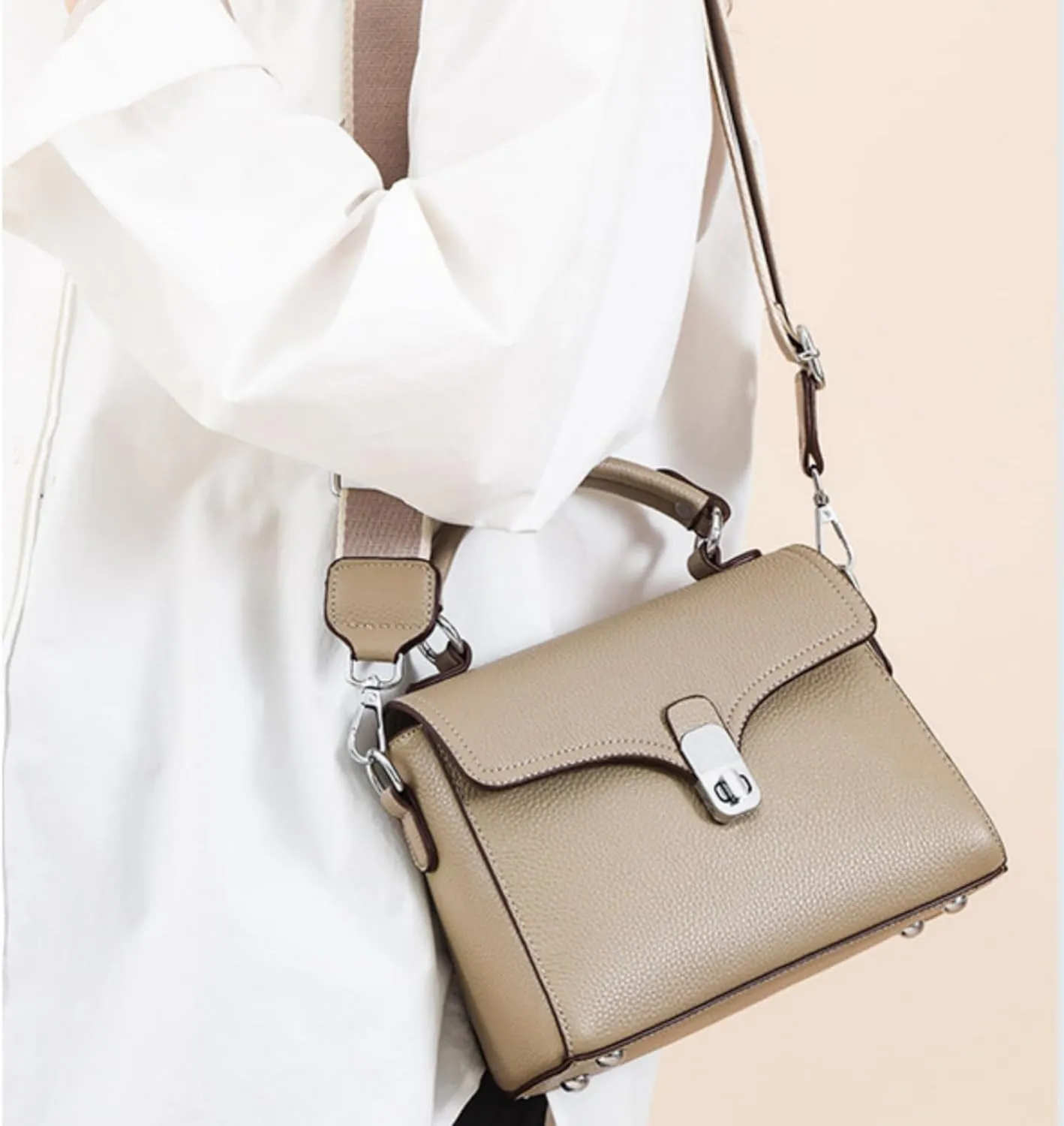 Leather Top Handle Handbag for Women, Small Flap Shoulder Bags Vintage Satchels Fashion Crossbody Clutch Purse