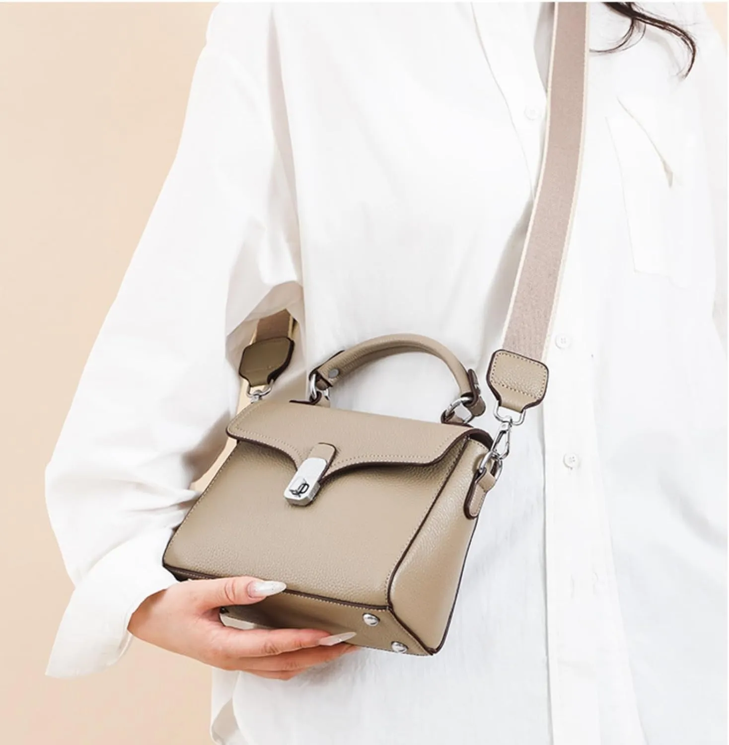 Leather Top Handle Handbag for Women, Small Flap Shoulder Bags Vintage Satchels Fashion Crossbody Clutch Purse