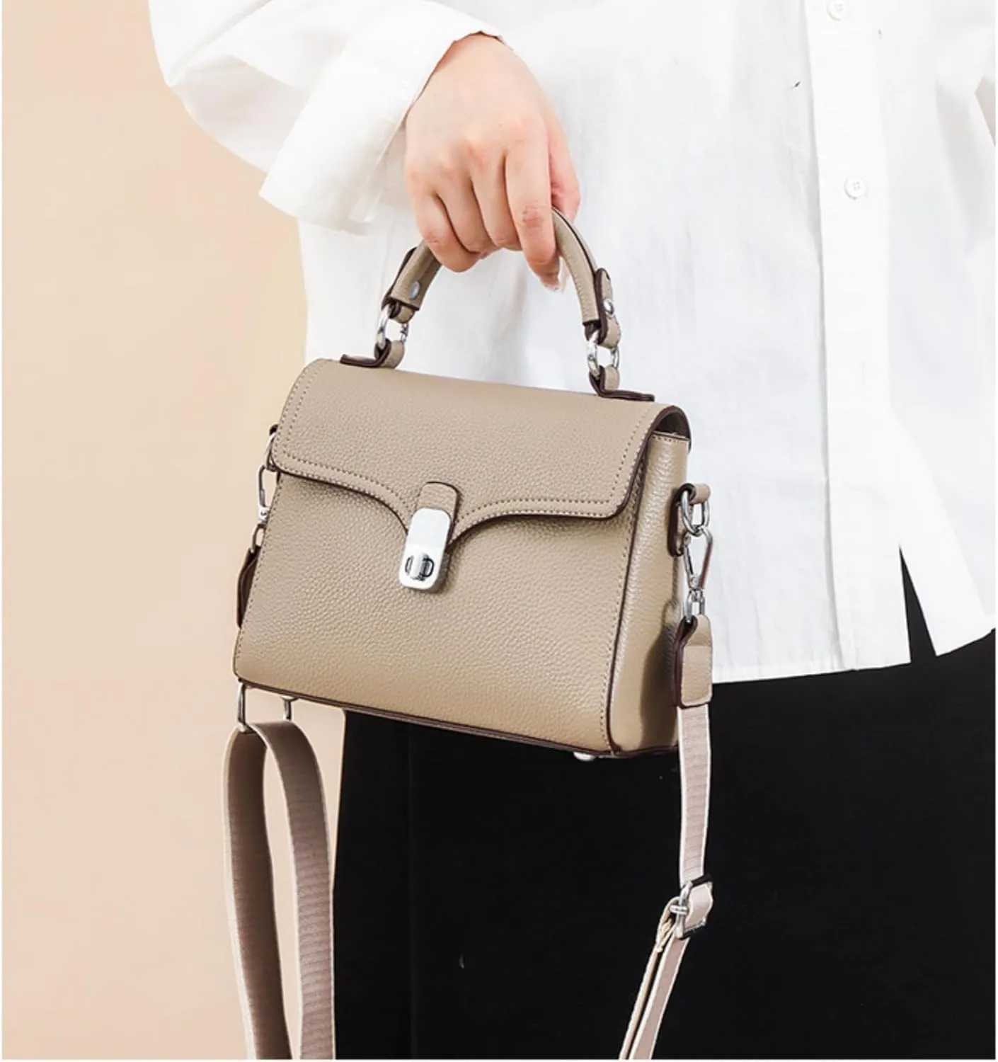 Leather Top Handle Handbag for Women, Small Flap Shoulder Bags Vintage Satchels Fashion Crossbody Clutch Purse