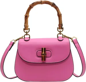 Leather Tote Handbags for Women Vintage Bamboo Handle Satchel Crossbody Shoulder Purse Genuine Leather Bags