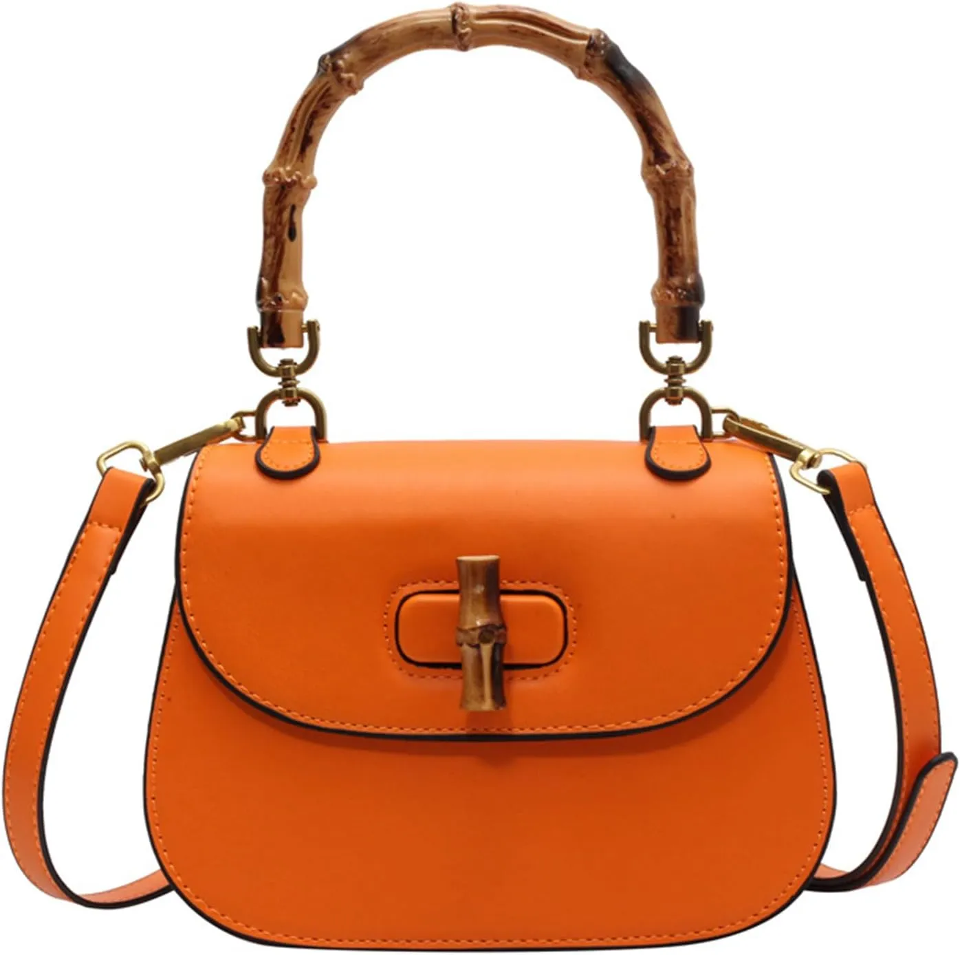 Leather Tote Handbags for Women Vintage Bamboo Handle Satchel Crossbody Shoulder Purse Genuine Leather Bags