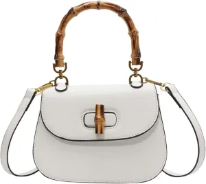 Leather Tote Handbags for Women Vintage Bamboo Handle Satchel Crossbody Shoulder Purse Genuine Leather Bags