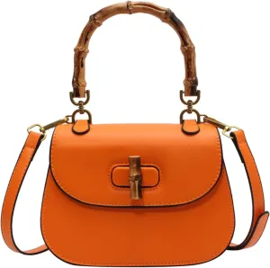 Leather Tote Handbags for Women Vintage Bamboo Handle Satchel Crossbody Shoulder Purse Genuine Leather Bags