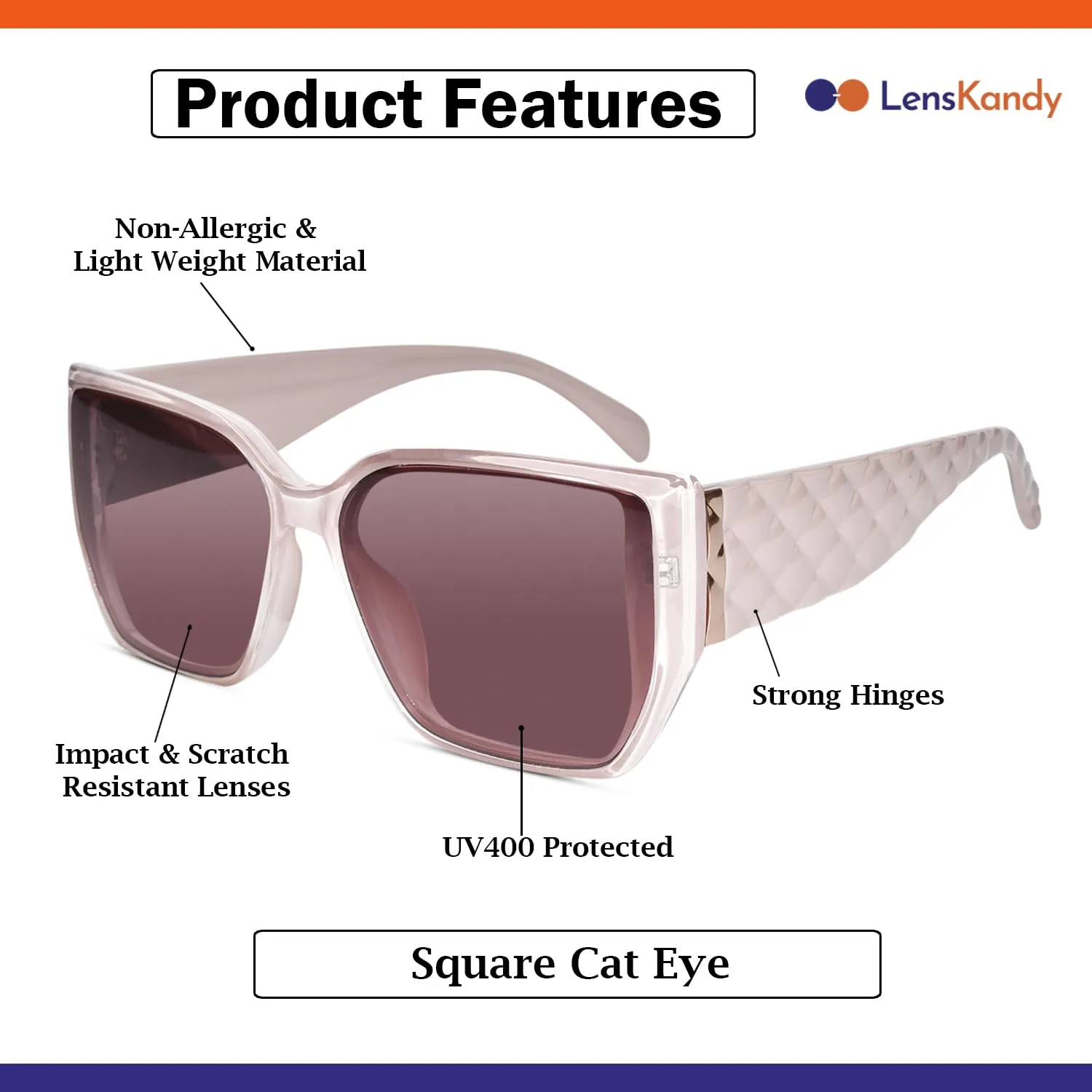 LensKandy Oversized Rectangular Uv400 Protected Uv Protected Sunglasses For Women | 9131-Pink