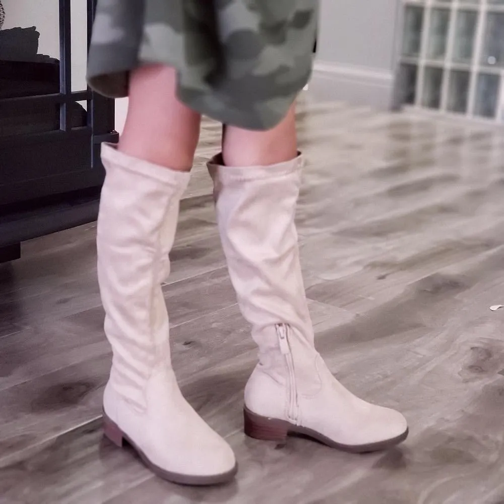 Little Girls Walker Tall Knee High Zipped Round Toe Riding Dress Boots