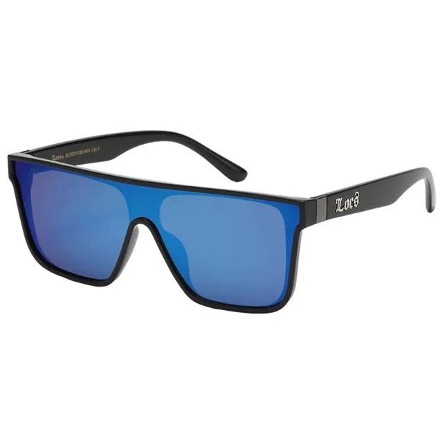 Locs Black Oversized Shield Sunglasses with One piece mirror lens