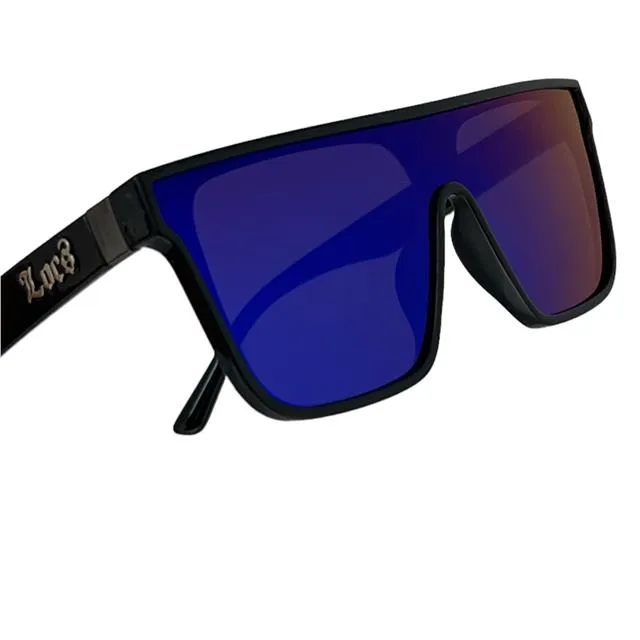 Locs Black Oversized Shield Sunglasses with One piece mirror lens