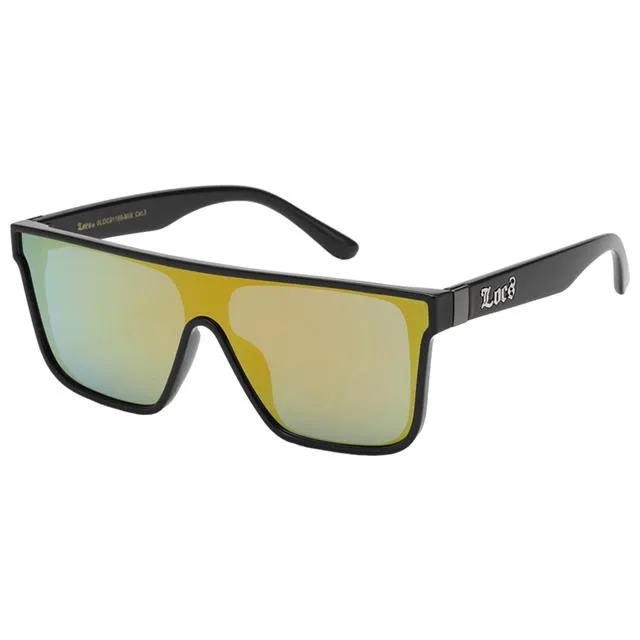 Locs Black Oversized Shield Sunglasses with One piece mirror lens