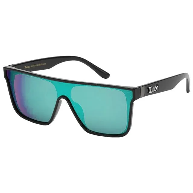 Locs Black Oversized Shield Sunglasses with One piece mirror lens