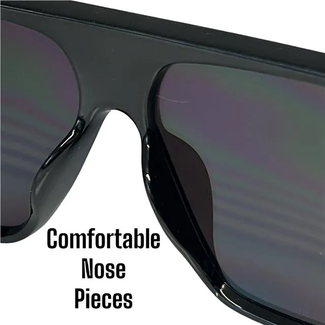 Locs Black Oversized Shield Sunglasses with One piece mirror lens