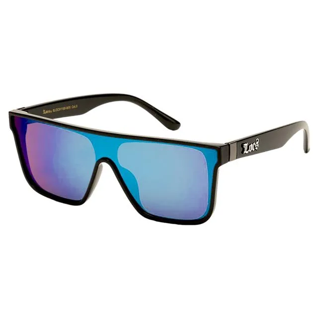Locs Black Oversized Shield Sunglasses with One piece mirror lens