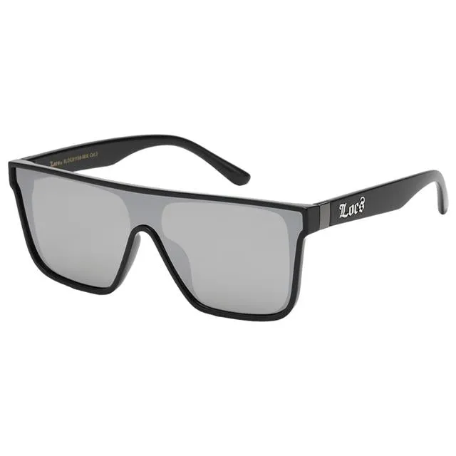 Locs Black Oversized Shield Sunglasses with One piece mirror lens