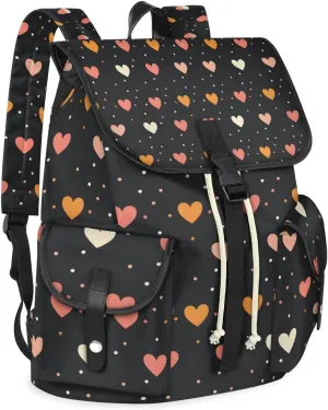 Love Heart Dots Waterproof Laptop Backpack for Men Women Vintage Style Backpack Large Storage Carry on Backpack for Travel & Work Fits 15-inch Notebook