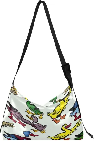 Lovely Ducks Hobo Crossbody Bags for Women Leather Large Shoulder Bag Cross Body Cartoon Artistic Trendy Womens Tote Bags Handbag for Travel Shopping