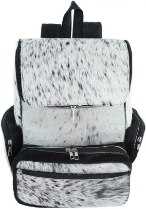 LP-FACON Genuine Leather Cow Print Diaper Bag - Everyday Travel Backpack - Western White Cowhide Leather Backpack