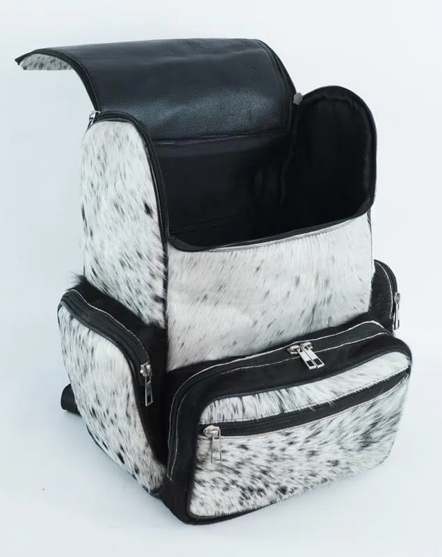 LP-FACON Genuine Leather Cow Print Diaper Bag - Everyday Travel Backpack - Western White Cowhide Leather Backpack