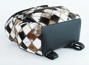 LP-FACON Western Black Patchwork Cowhide Leather Backpack - Cow Hair On Leather Diaper Bag - Cow Print Western Backpack
