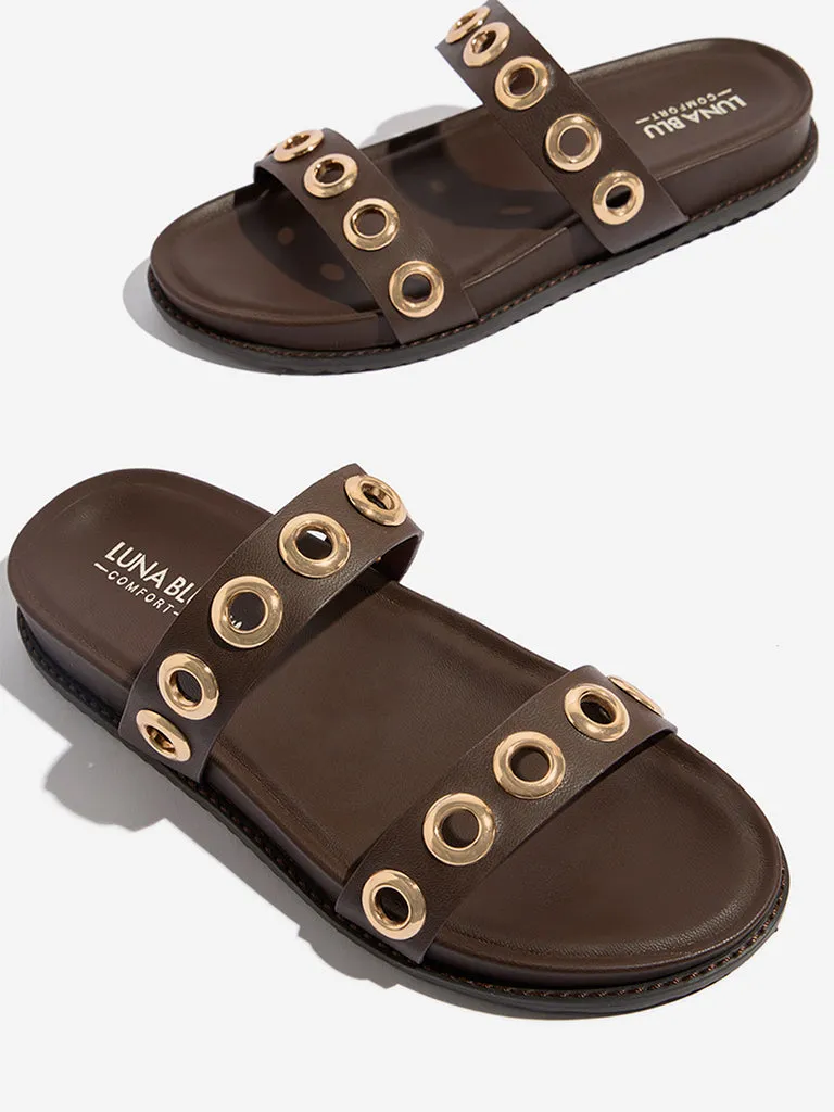 LUNA BLU Tan Eyelet-Detailed Comfort Sandals