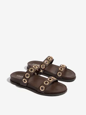 LUNA BLU Tan Eyelet-Detailed Comfort Sandals
