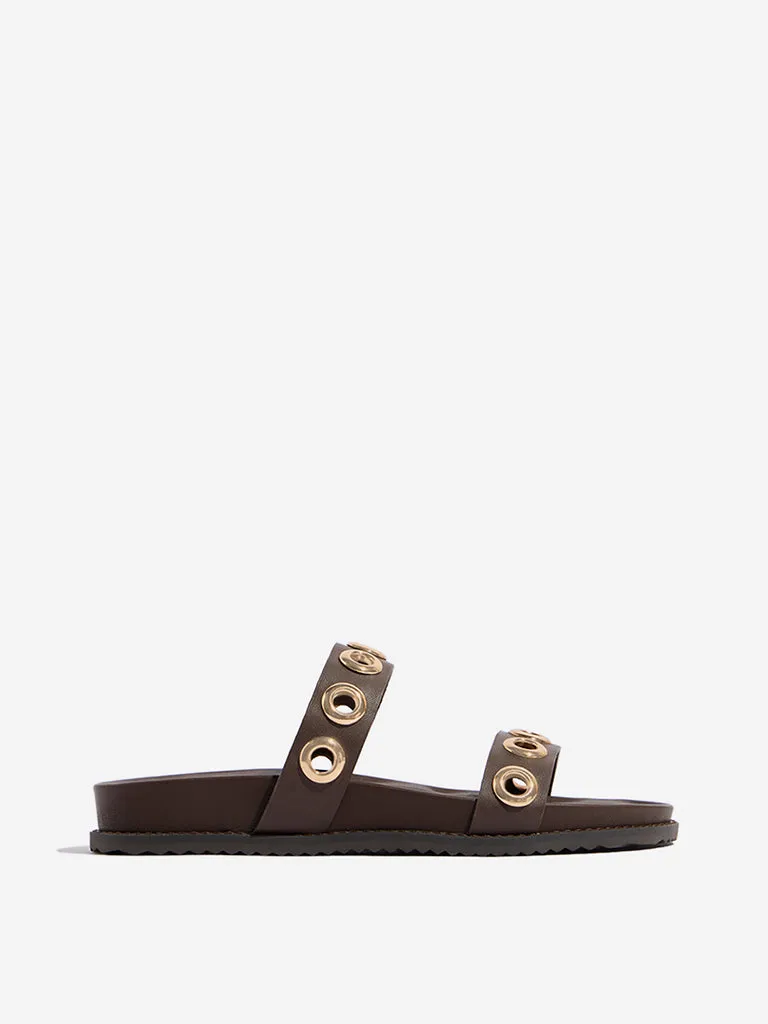 LUNA BLU Tan Eyelet-Detailed Comfort Sandals