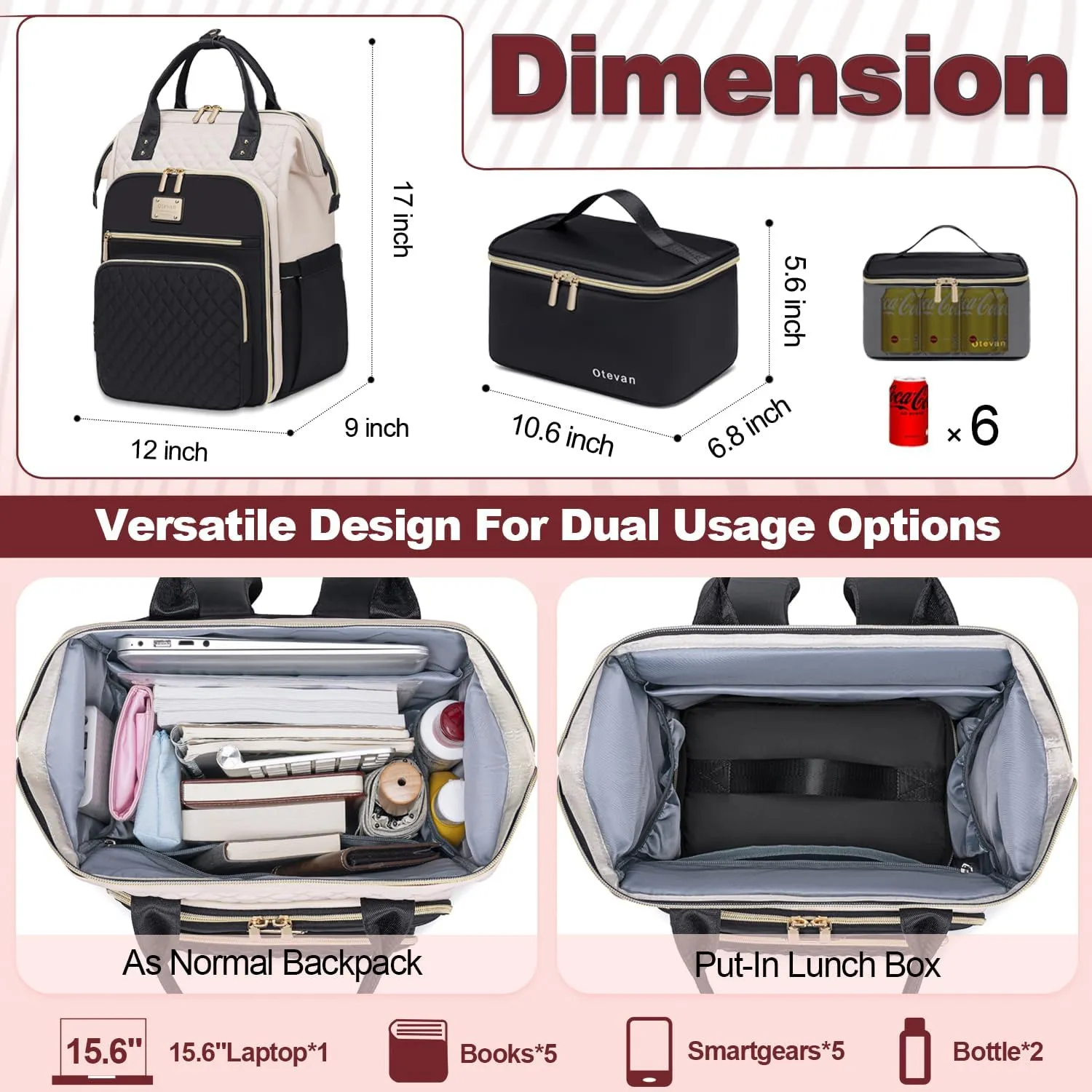 Lunch Backpack for Women, 15.6 inch Laptop Backpacks for Womens, Work Backpacks with Lunchbox,Insulated Back pack Cooler,Teacher Nurse Travel Backpack for Women