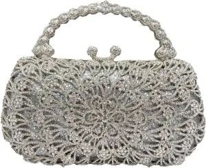 Luxury Flowers Women Crystal Evening Clutch Bags Glitter Rhinestones Top-Handle Handbags and Purses for Party Wedding