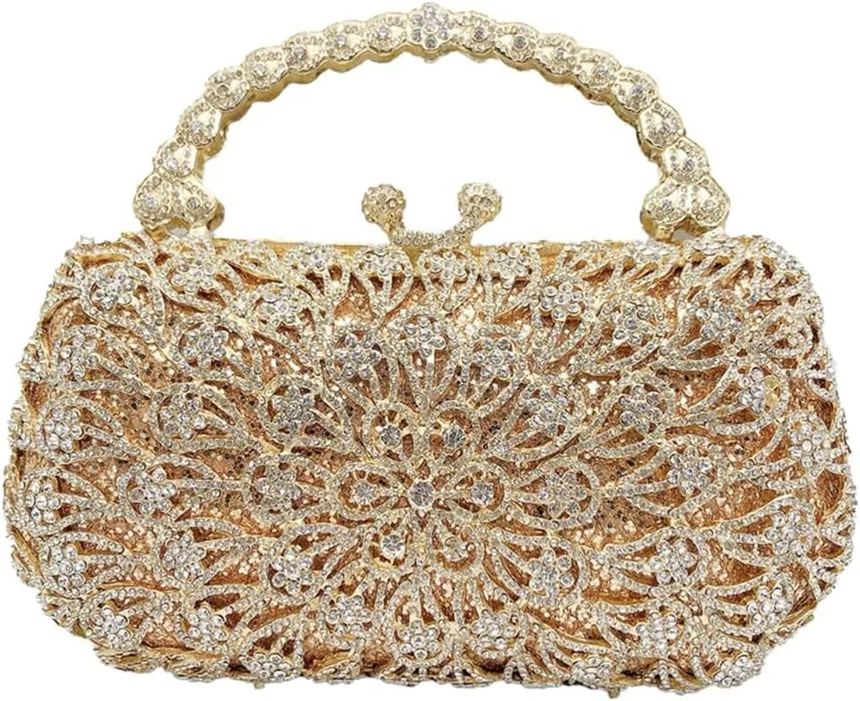 Luxury Flowers Women Crystal Evening Clutch Bags Glitter Rhinestones Top-Handle Handbags and Purses for Party Wedding