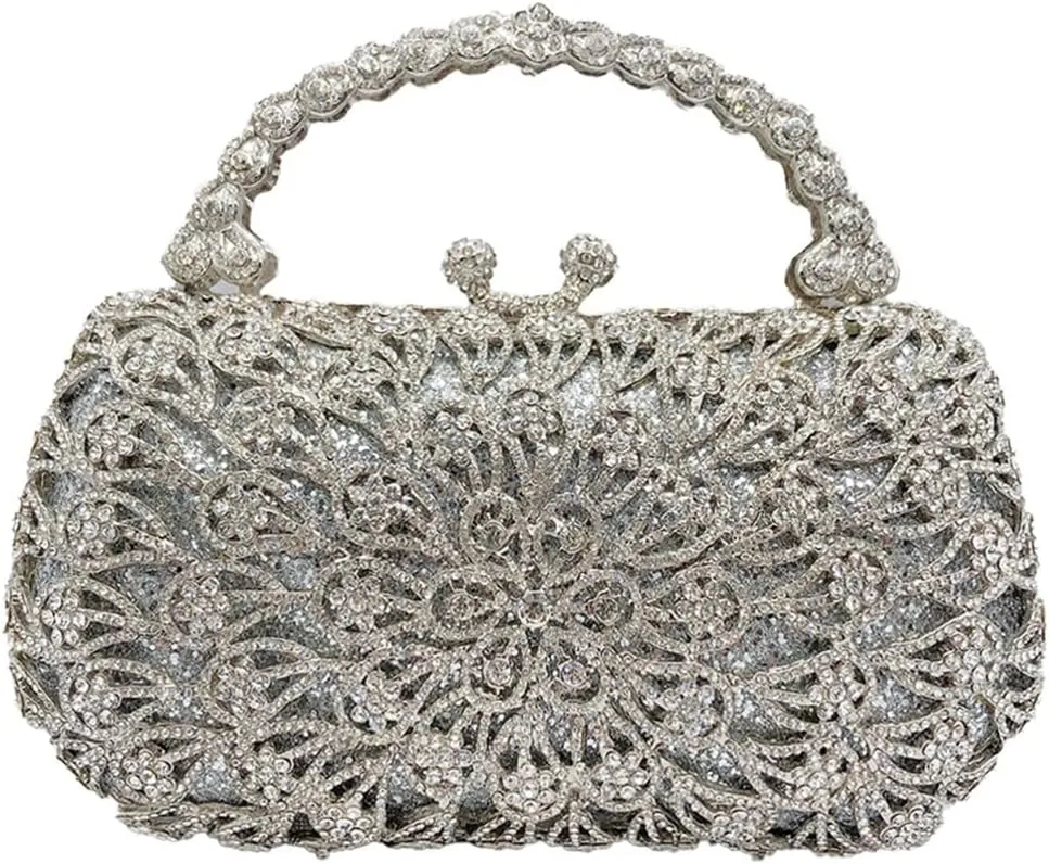 Luxury Flowers Women Crystal Evening Clutch Bags Glitter Rhinestones Top-Handle Handbags and Purses for Party Wedding