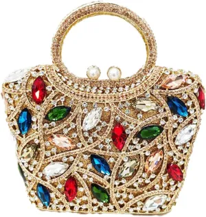 Luxury Rhinestone Evening Bag for Women Colorful Crystal Clutch Top Handle Sparkly Bridal Handbag for Party Wedding