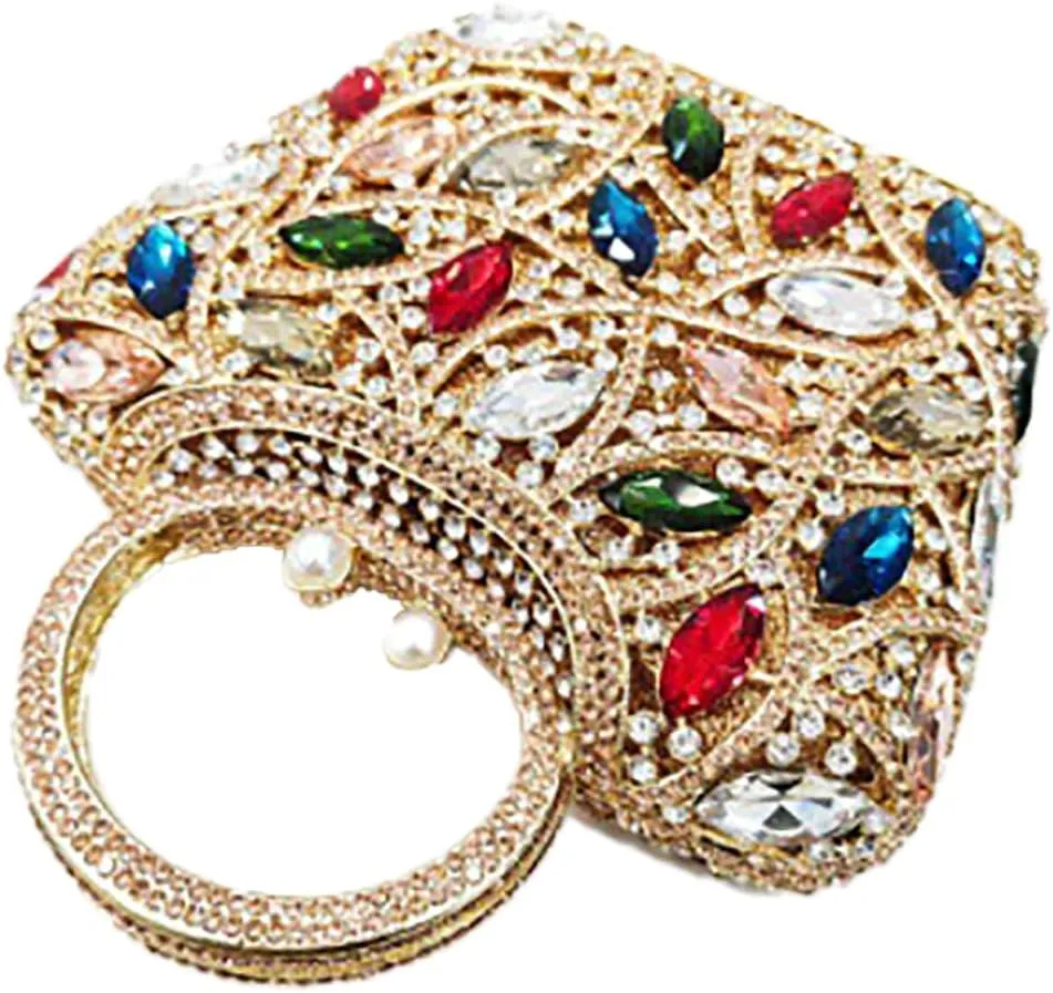 Luxury Rhinestone Evening Bag for Women Colorful Crystal Clutch Top Handle Sparkly Bridal Handbag for Party Wedding