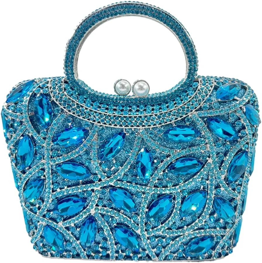 Luxury Rhinestone Evening Bag for Women Colorful Crystal Clutch Top Handle Sparkly Bridal Handbag for Party Wedding