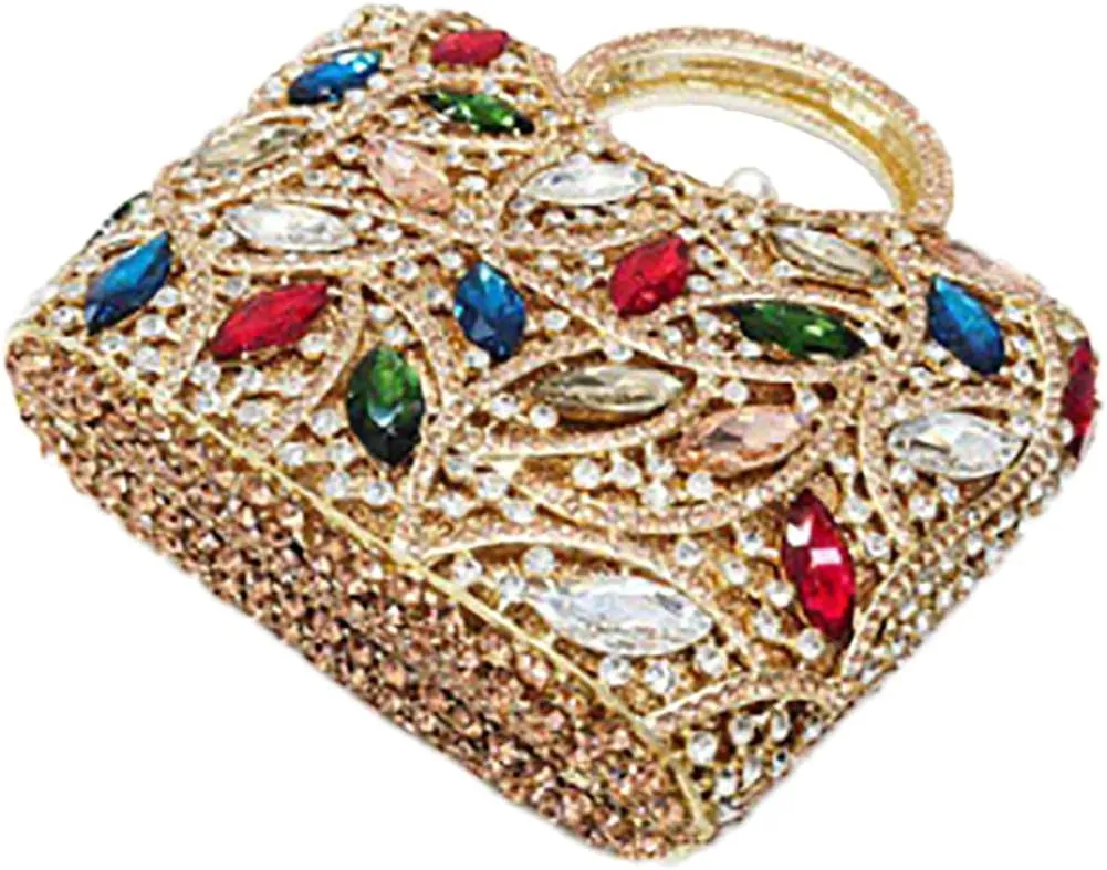 Luxury Rhinestone Evening Bag for Women Colorful Crystal Clutch Top Handle Sparkly Bridal Handbag for Party Wedding