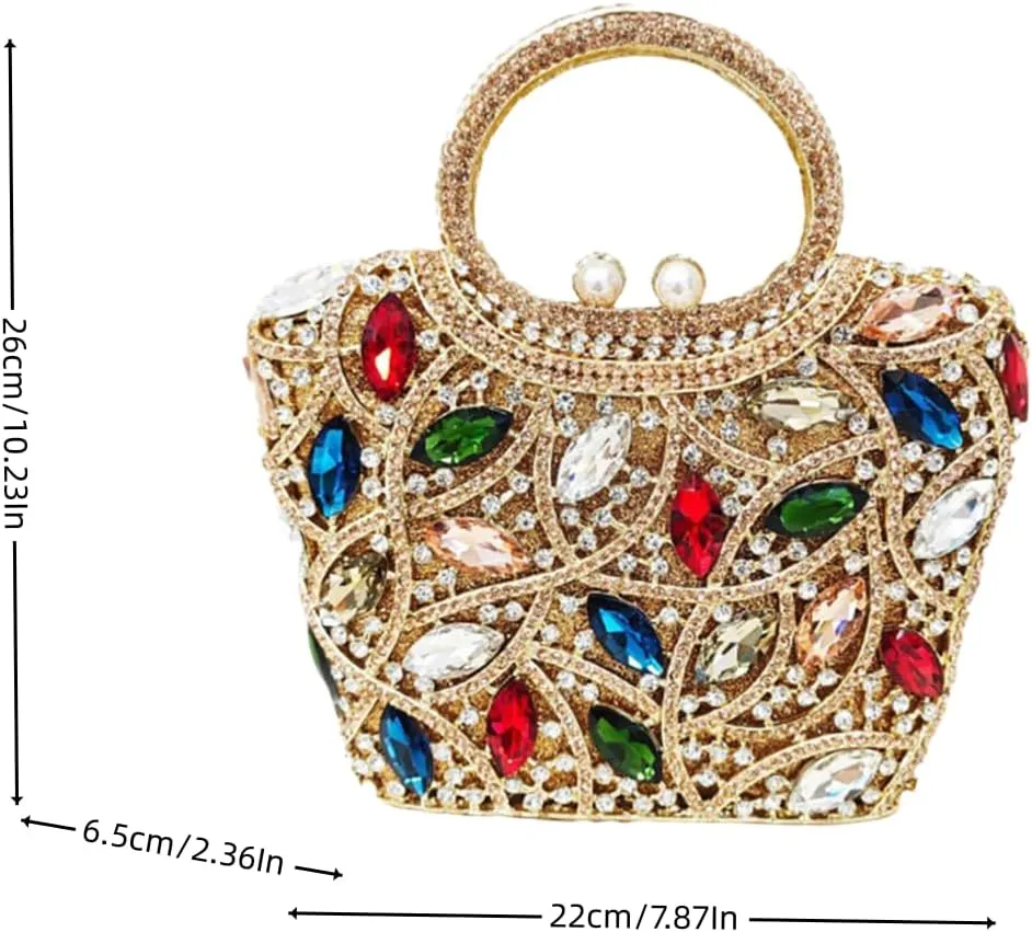 Luxury Rhinestone Evening Bag for Women Colorful Crystal Clutch Top Handle Sparkly Bridal Handbag for Party Wedding