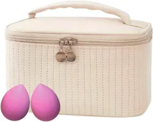 Makeup Organizer Bag - Elegant and Spacious Travel Cosmetic Case with 2 Beauty Sponges | Portable, Waterproof, and Easy to Clean