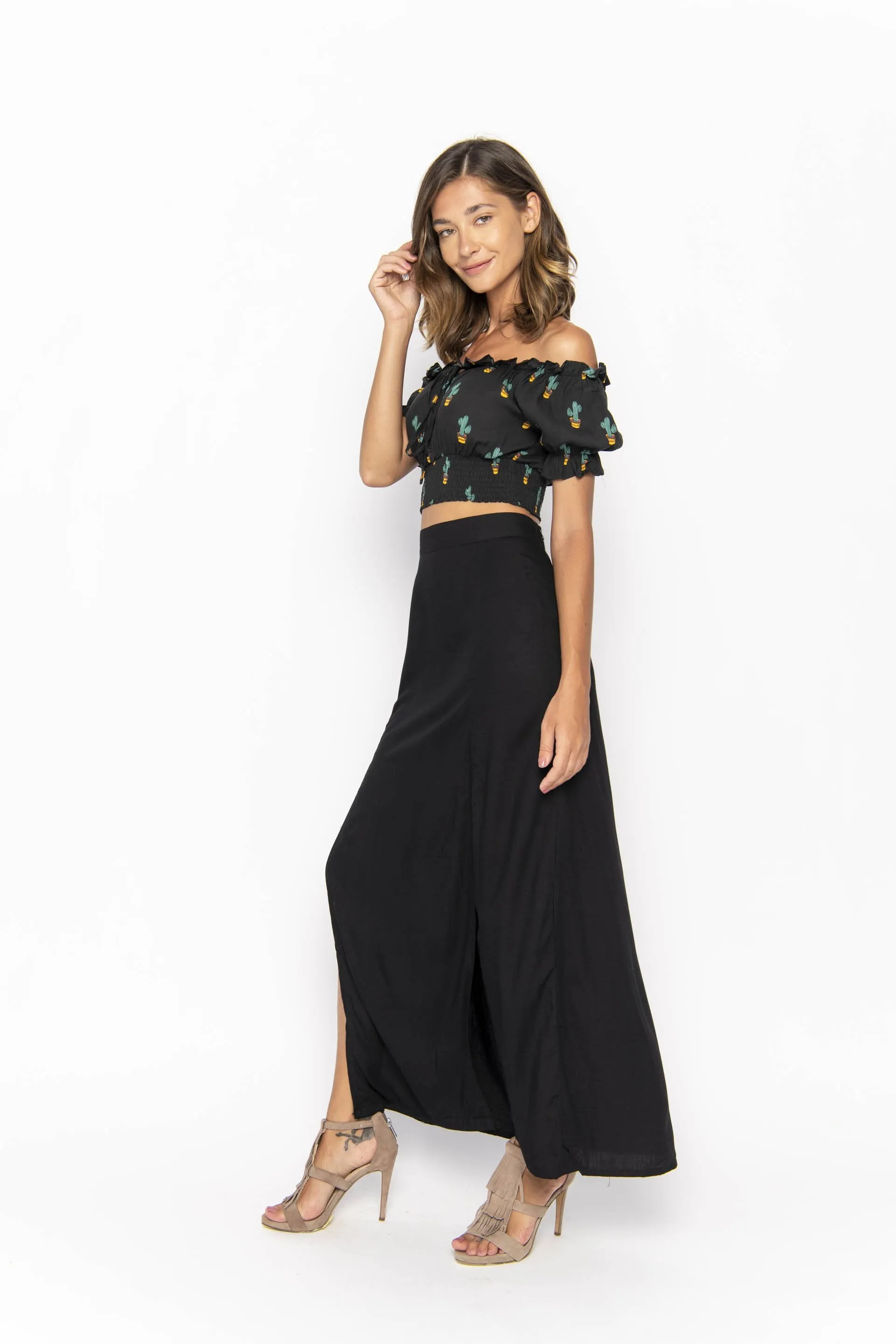 March, Tropical Cactus Black, Cropped Top