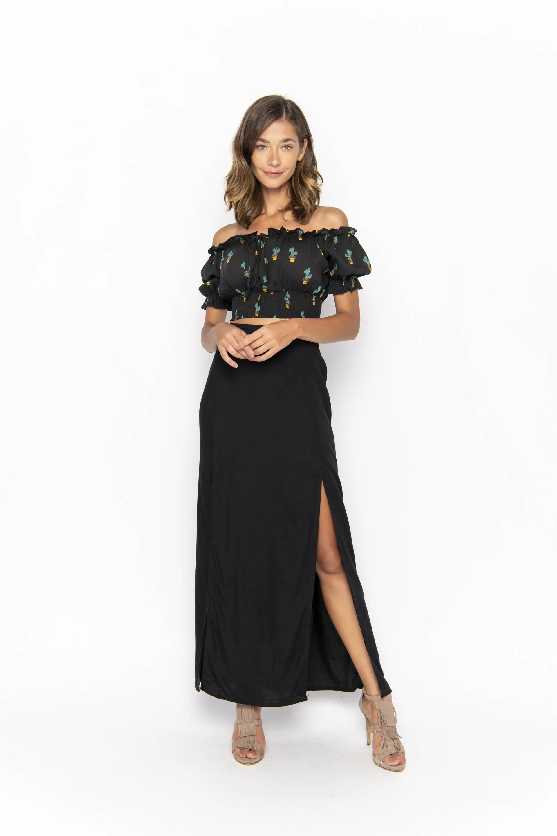 March, Tropical Cactus Black, Cropped Top