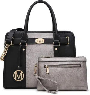 Marco M Kelly Women's Satchel Handbags Top Handle Stylish Purse Vegan Leather Shoulder Bags for Women Wallet Set