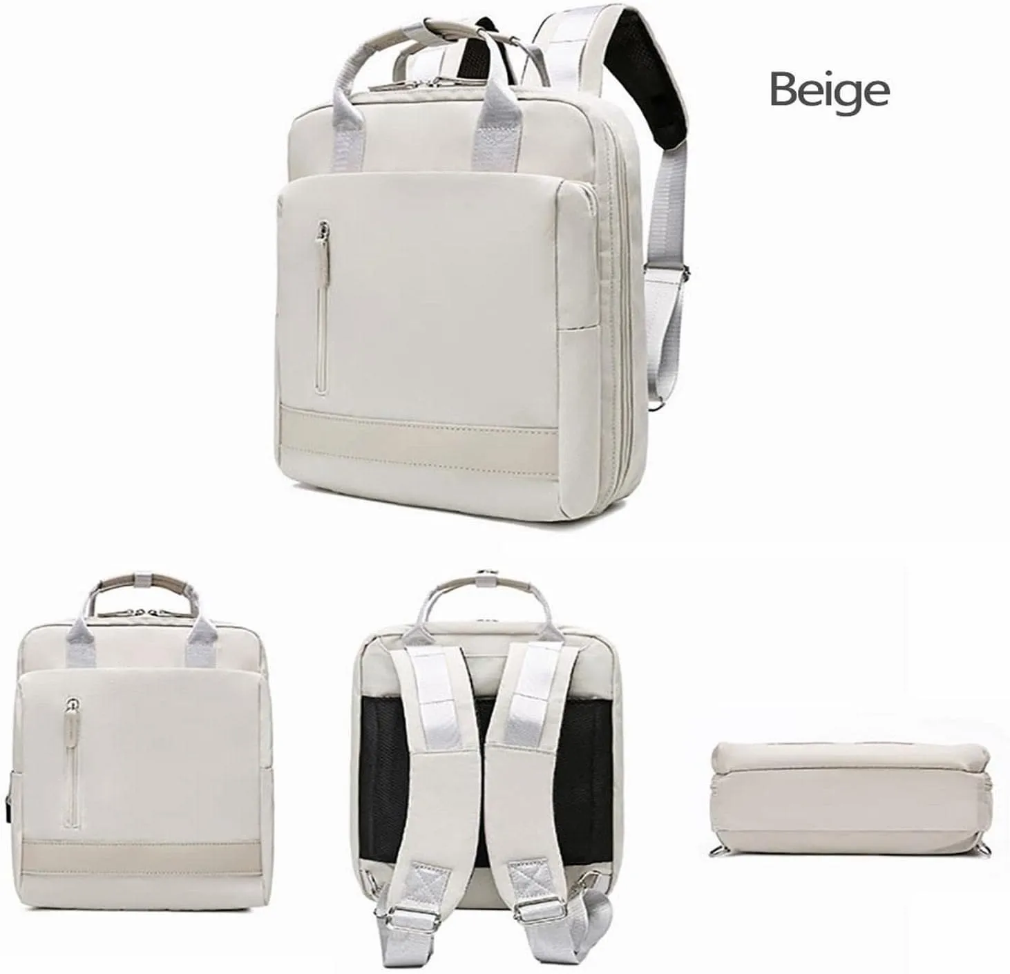 Men's and women's shoulder bag daypack schoolbag fashion waterproof charging 15.6 inch laptop backpacks (Beige)