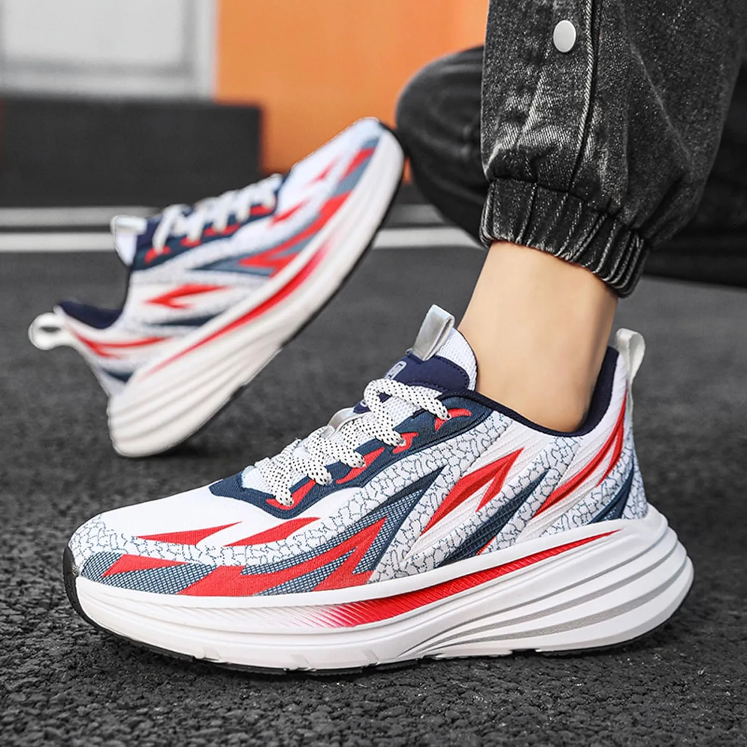 Men's High Top Lace Up Anti Slip Graffiti Basketball Shoes, Arch Support Casual Men's Breathable Running Shoes, Fitness Cushioning Training Shoes