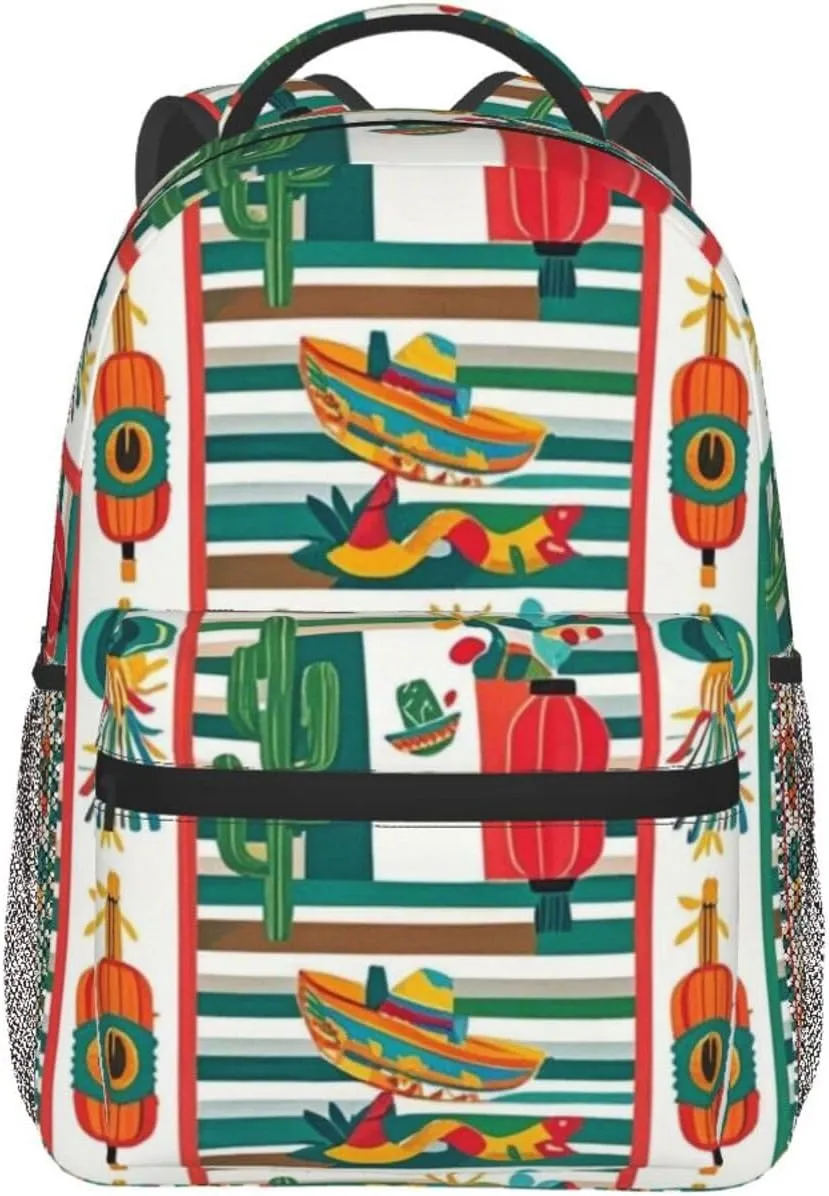 Mexican Loteria Striped Cactus Adult Backpacks 15 Inch Laptop Backpack Double Shoulder Bag for Work Travel Gifts