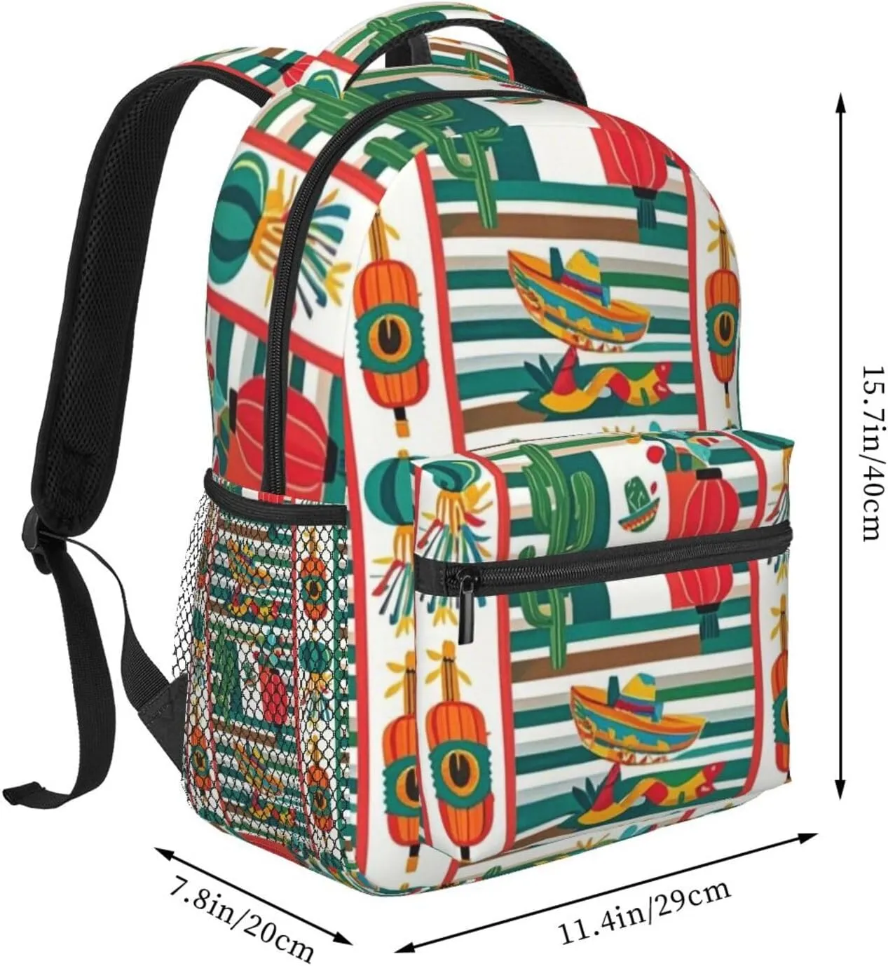 Mexican Loteria Striped Cactus Adult Backpacks 15 Inch Laptop Backpack Double Shoulder Bag for Work Travel Gifts