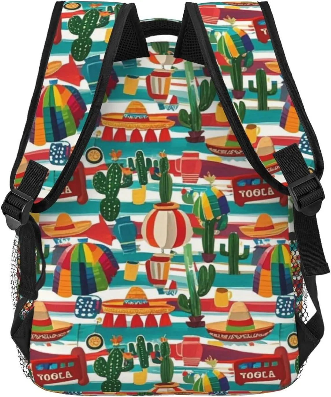 Mexican Loteria Striped Cactus Adult Backpacks 15 Inch Laptop Backpack Double Shoulder Bag for Work Travel Gifts