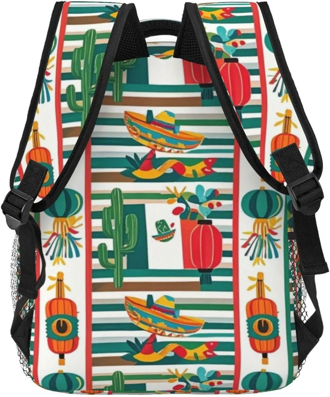 Mexican Loteria Striped Cactus Adult Backpacks 15 Inch Laptop Backpack Double Shoulder Bag for Work Travel Gifts