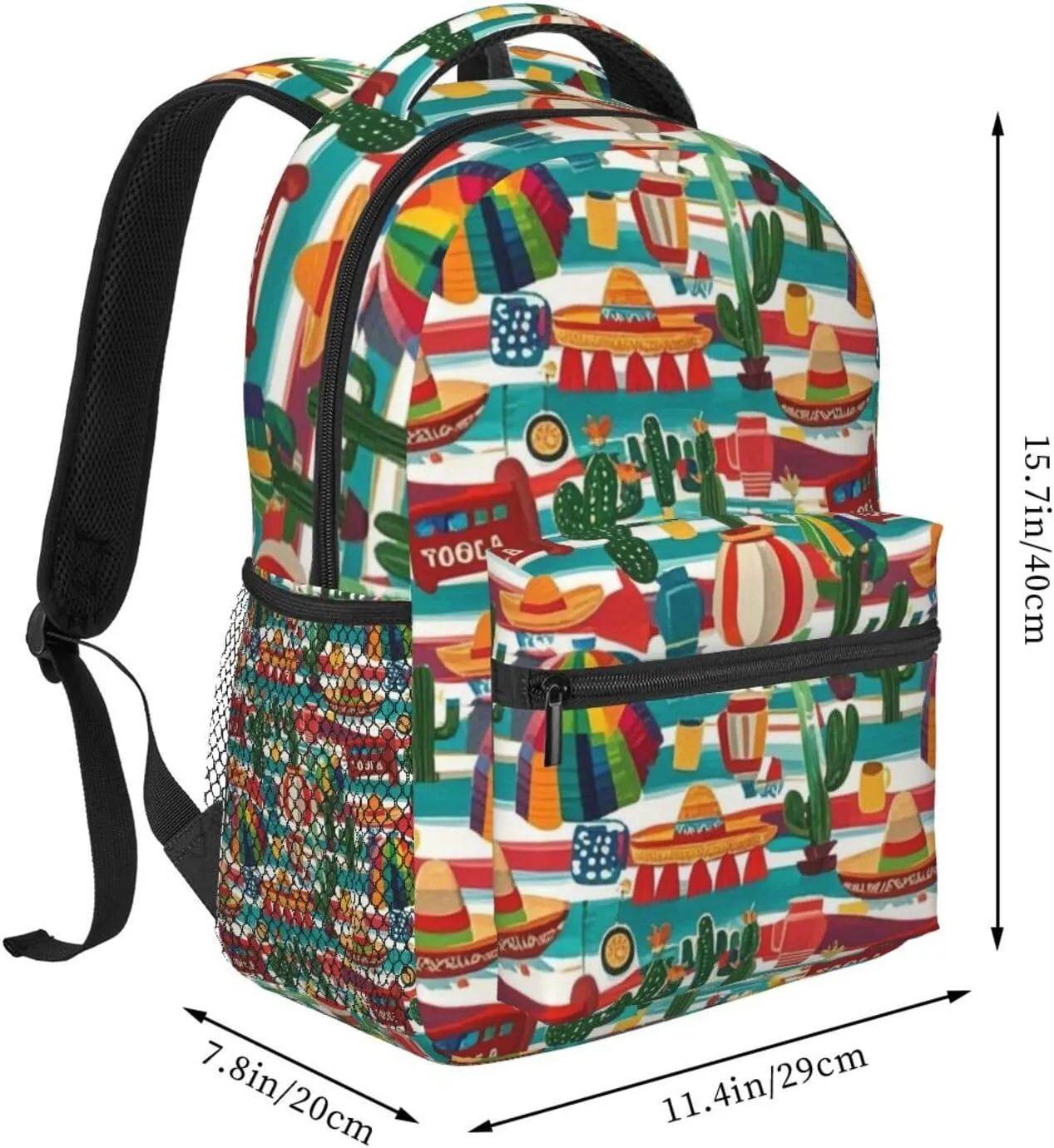 Mexican Loteria Striped Cactus Adult Backpacks 15 Inch Laptop Backpack Double Shoulder Bag for Work Travel Gifts
